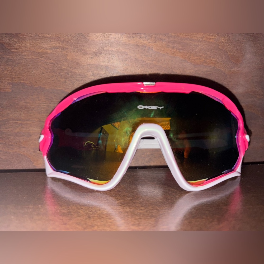 Oakley Red and White Sports Sunglasses